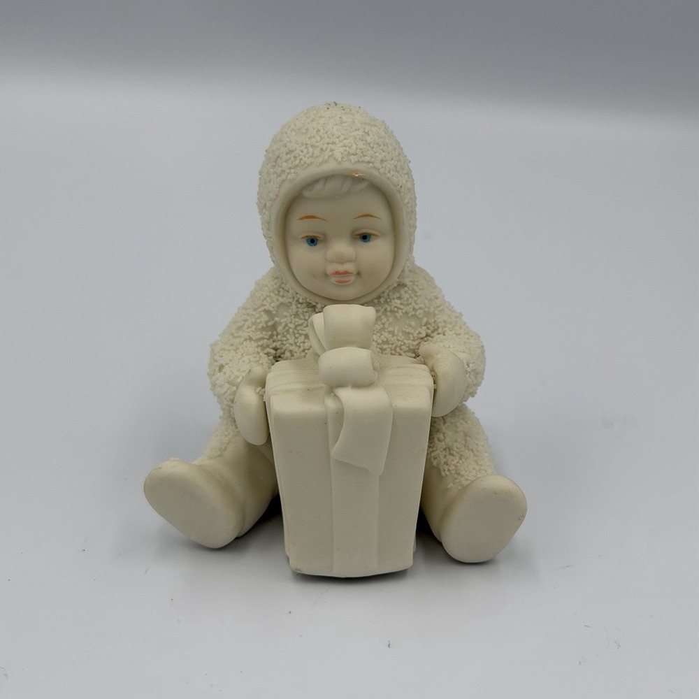 Dept 56 Snowbabies "Can I Open It Now?" 1993 Event Figurine Angel Gift #6838-1